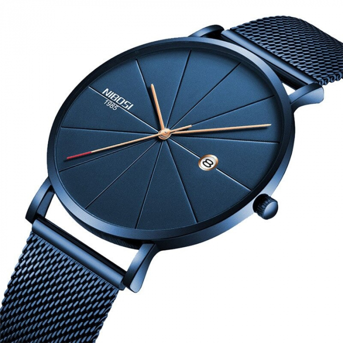 Ceas barbatesc Nibosi Business Otel Elegant Quartz Analog Bratara reglabila Albastru [5]