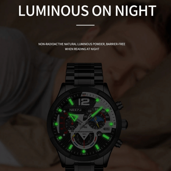 Ceas barbatesc Nibosi Business Otel Elegant Quartz Analog Indici luminosi Cronograf Auriu [7]