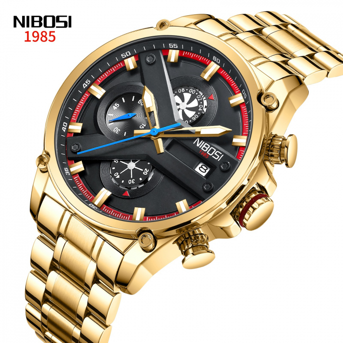 Ceas barbatesc Nibosi Business Otel Elegant Quartz Analog Auriu [4]