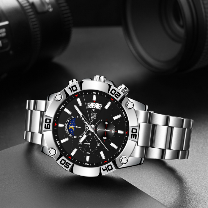 Ceas barbatesc Nibosi Cronograf Otel Analog Mecanism Quartz Indici luminosi Business [3]