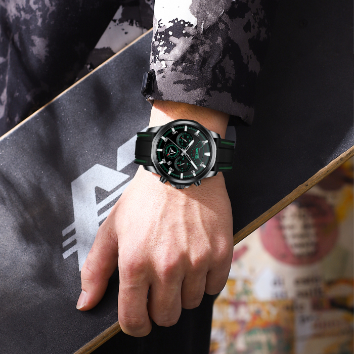 Ceas barbatesc Nibosi Cronograf Otel Analog Quartz Negru [2]