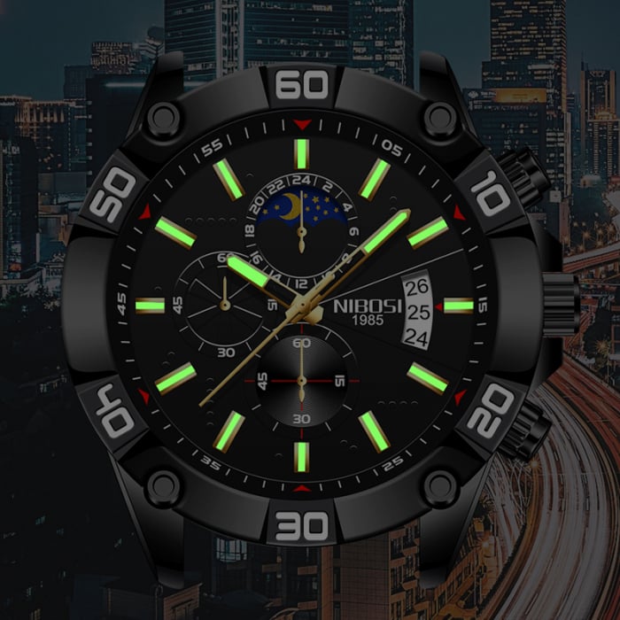 Ceas barbatesc Nibosi Cronograf Otel Analog Mecanism Quartz Indici luminosi Business [4]