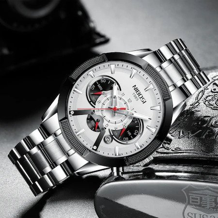 Ceas de mana barbatesc Nibosi Cronograf Otel Analog Mecanism Quartz Casual Business Argintiu [2]