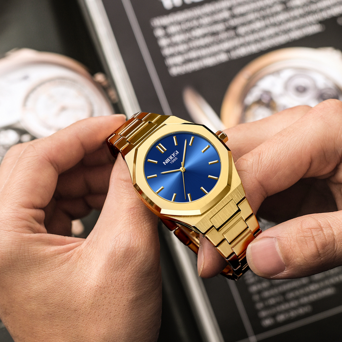 Ceas barbatesc Nibosi Elegant Auriu Quartz Otel Analog [4]