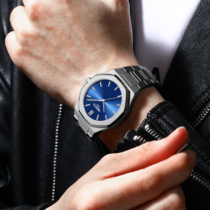 Ceas barbatesc Nibosi Elegant Quartz Otel Analog Argintiu albastru [2]
