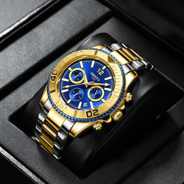 Ceas barbatesc Nibosi Business Otel inoxidabil Elegant Quartz Analog Albastru [7]