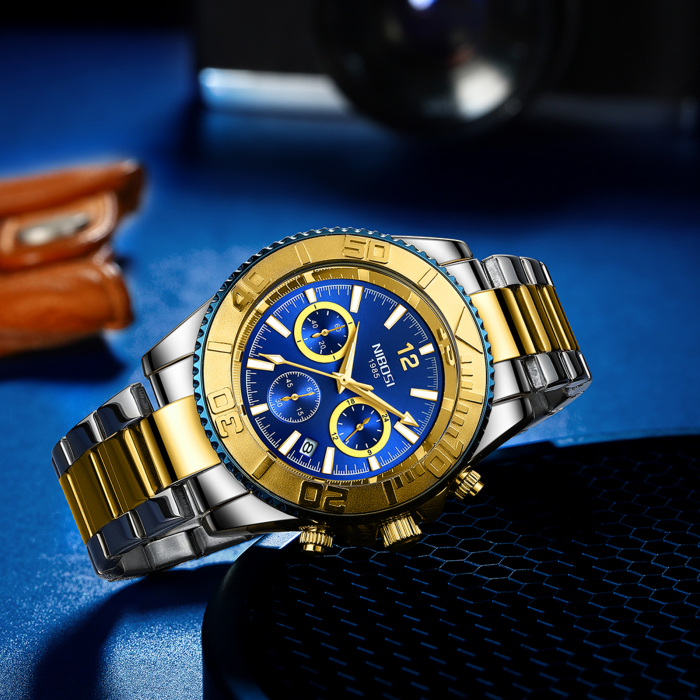 Ceas barbatesc Nibosi Business Otel inoxidabil Elegant Quartz Analog Albastru [6]