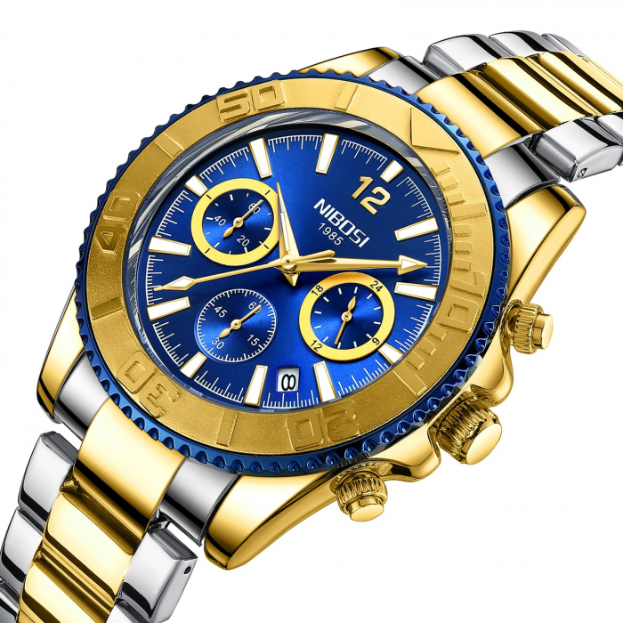 Ceas barbatesc Nibosi Business Otel inoxidabil Elegant Quartz Analog Albastru [5]