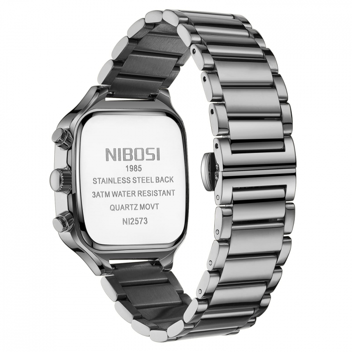 Ceas barbatesc Nibosi Elegant Otel inoxidabil Quartz Analog Patrat Argintiu [5]