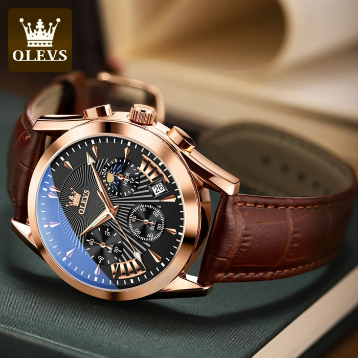 Ceas barbatesc Olevs Cronograf Data Quartz Analog Piele naturala [3]