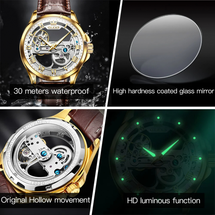 Ceas barbatesc Olevs Mecanic Automatic Skeleton Business Indici Luminosi [5]