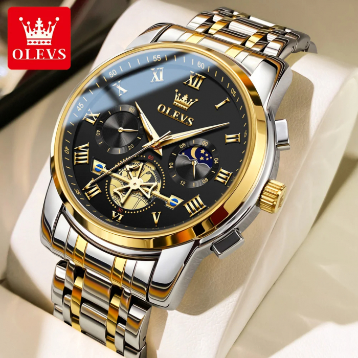 Ceas barbatesc Olevs Quartz Diamond Tungsten Analog Cronograf Fashion Argintiu Negru [2]