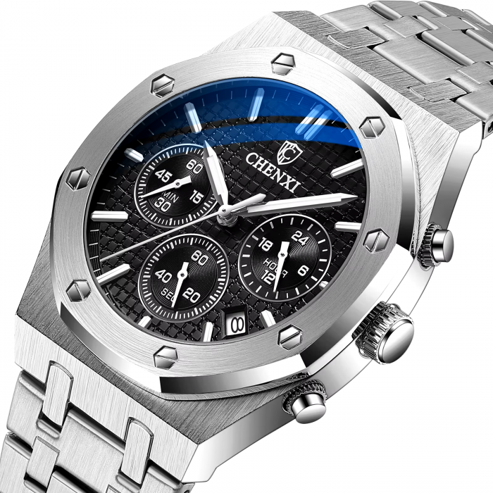 Ceas barbatesc Chenxi Cronograf Casual Fashion Business Quartz Argintiu [2]