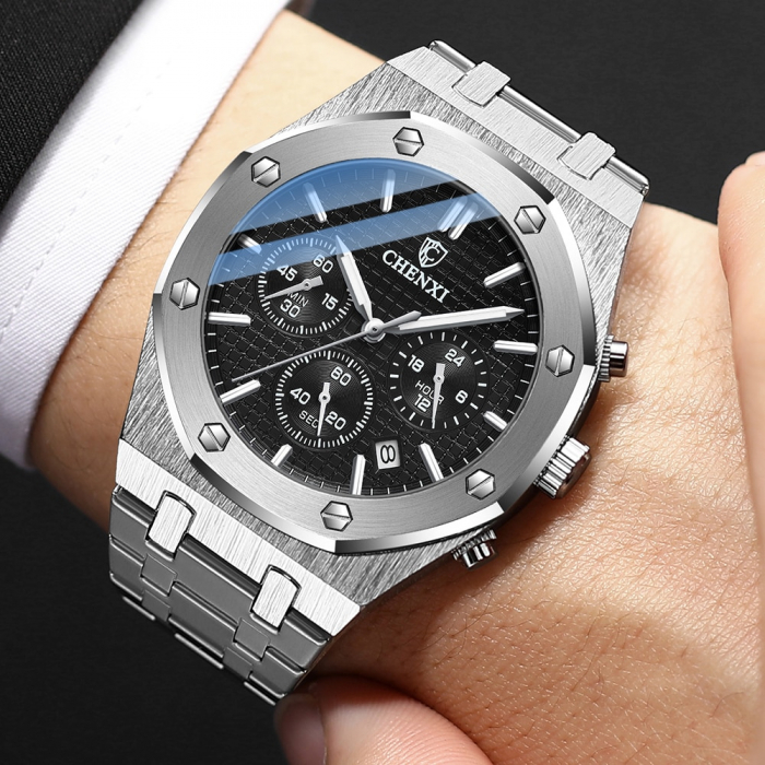 Ceas barbatesc Chenxi Cronograf Casual Fashion Business Quartz Argintiu [4]