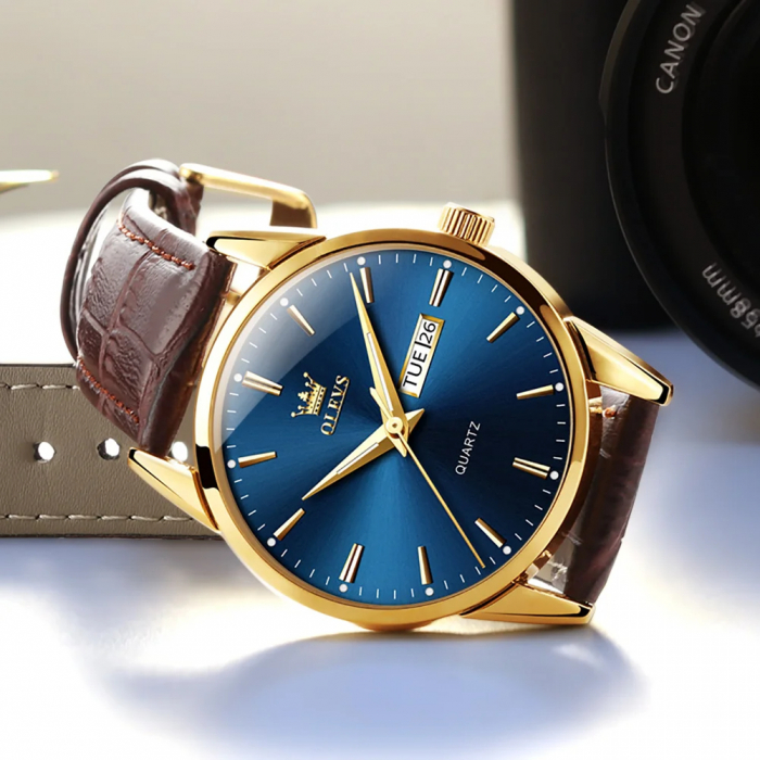 Ceas barbatesc Olevs Piele Quartz Analog Clasic Casual Data [2]