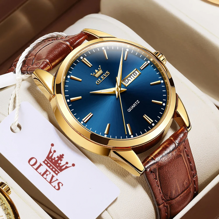 Ceas barbatesc Olevs Piele Quartz Analog Clasic Casual Data [5]