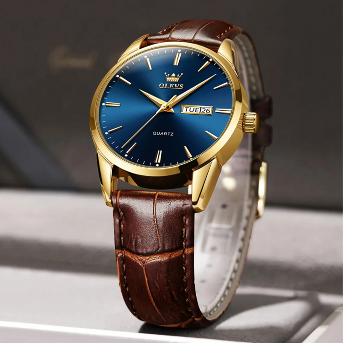 Ceas barbatesc Olevs Piele Quartz Analog Clasic Casual Data [3]
