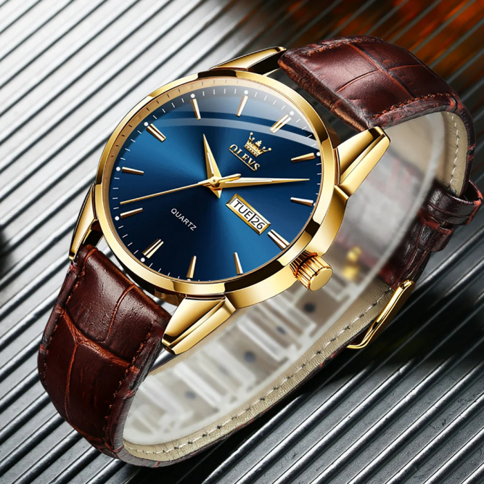 Ceas barbatesc Olevs Piele Quartz Analog Clasic Casual Data [7]