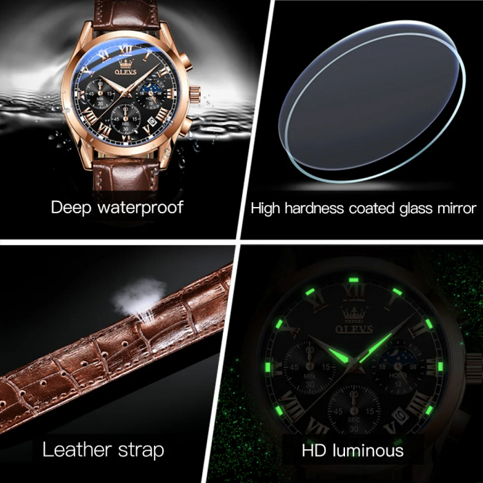 Ceas barbatesc Olevs Piele Quartz Analog Clasic Business Maro [2]