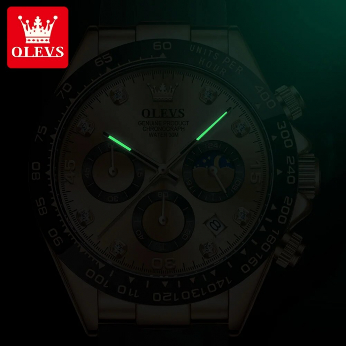 Ceas barbatesc Olevs Silicon Quartz Analog Data Cronograf Negru [4]