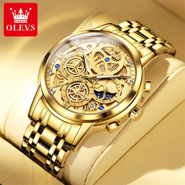 Ceas barbatesc Olevs Auriu Otel Data Quartz Analog [2]