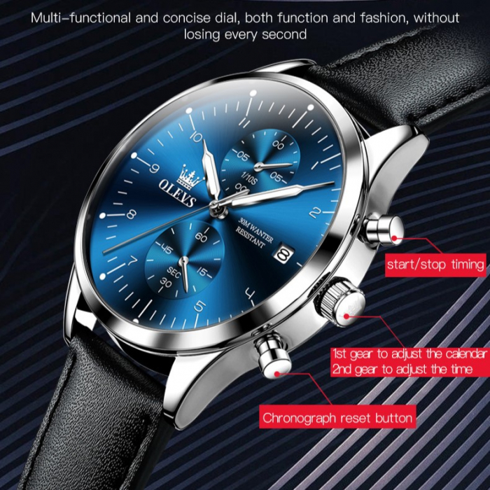 Ceas barbatesc Olevs Quartz Analog Piele Cronograf Business Casual Clasic Indici luminosi [5]