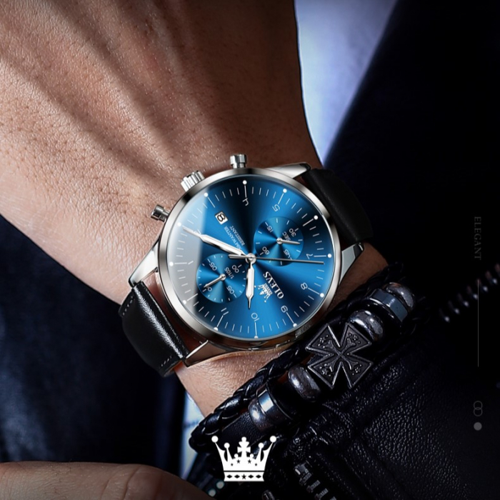 Ceas barbatesc Olevs Quartz Analog Piele Cronograf Business Casual Clasic Indici luminosi [3]