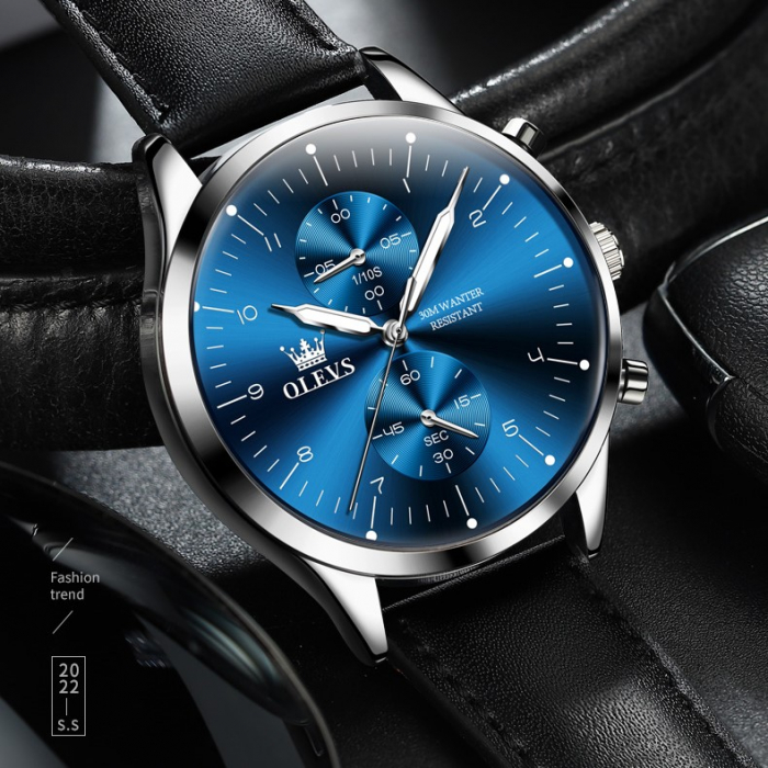 Ceas barbatesc Olevs Quartz Analog Piele Cronograf Business Casual Clasic Indici luminosi [4]