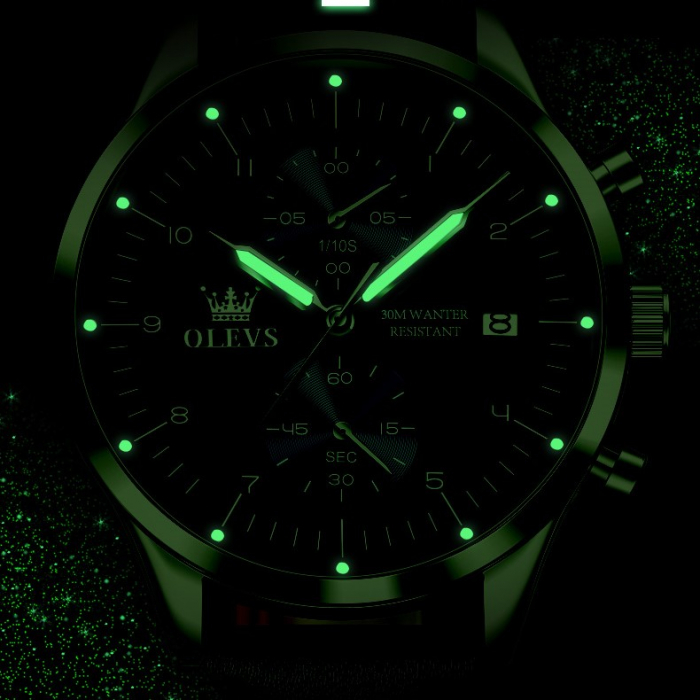Ceas barbatesc Olevs Quartz Analog Piele Cronograf Business Casual Clasic Indici luminosi [7]