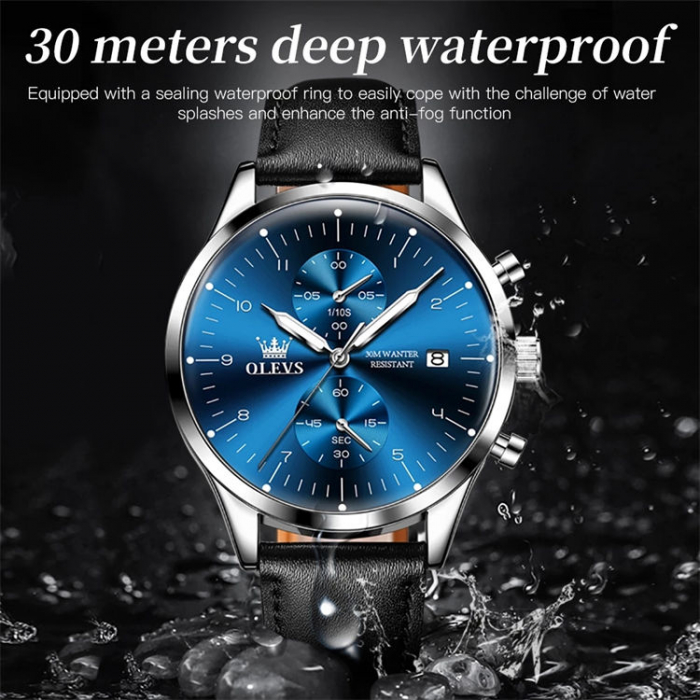 Ceas barbatesc Olevs Quartz Analog Piele Cronograf Business Casual Clasic Indici luminosi [6]