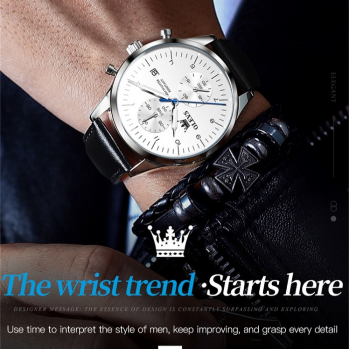 Ceas barbatesc Olevs Quartz Analog Piele Cronograf Business Casual Clasic Cadran argintiu [3]