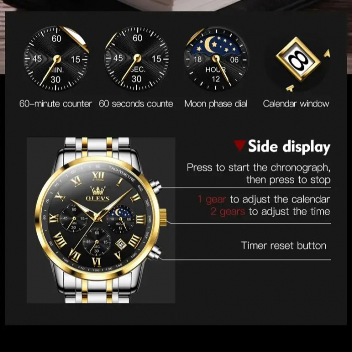 Ceas barbatesc Olevs Cronograf Data Elegant Quartz Analog Otel [5]
