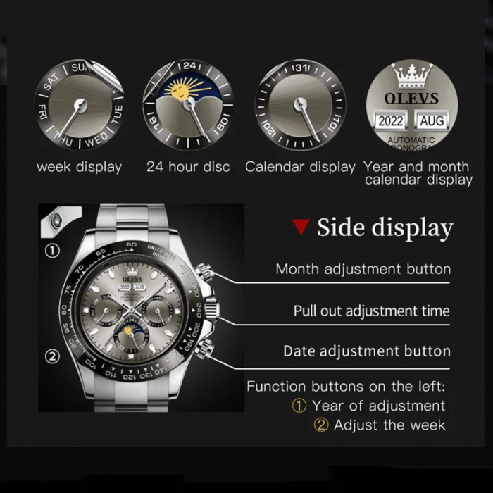 Ceas barbatesc Olevs Otel Argintiu Quartz Analog Cronograf [5]