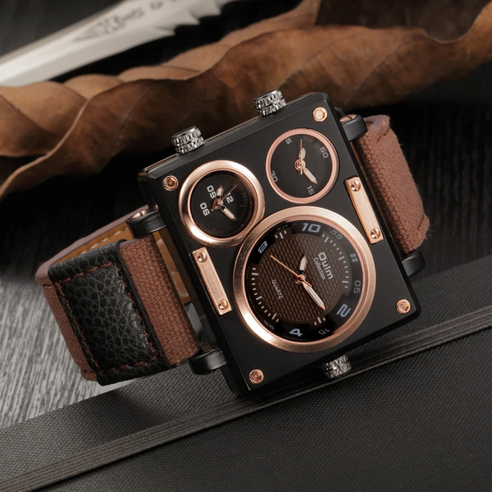 Ceas barbatesc Oulm Casual Elegant Quartz Analog Sport Luxury Multiple fuse orare Maro [2]