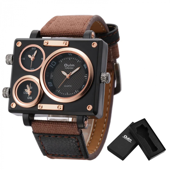 Ceas barbatesc Oulm Casual Elegant Quartz Analog Sport Luxury Multiple fuse orare Maro [5]