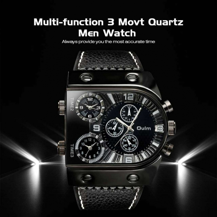 Ceas barbatesc Oulm Fashion Quartz Multiple Fuse Orare Cutie Originala Negru [3]
