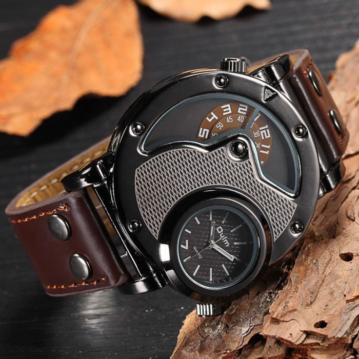 Ceas barbatesc Oulm Quartz Analog Piele Rotund Multiple fuse orare Casual [8]