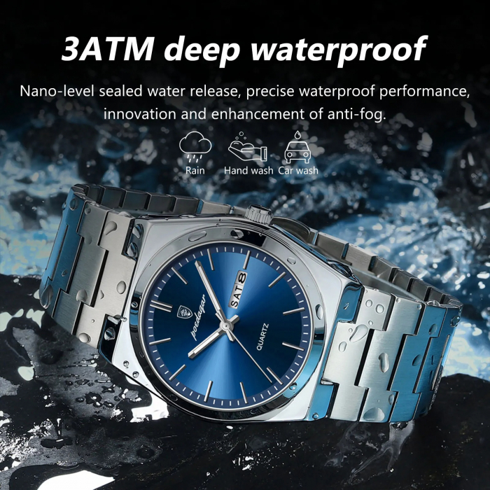 Ceas barbatesc de mana Poedagar Elegant Analog Quartz Data Ziua saptamanii Otel [4]