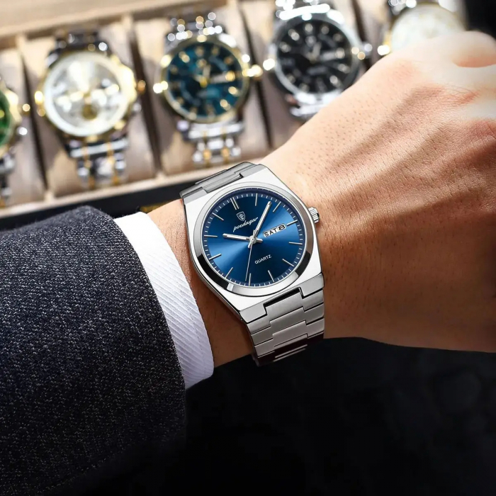 Ceas barbatesc de mana Poedagar Elegant Analog Quartz Data Ziua saptamanii Otel [3]