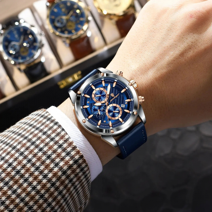 Ceas barbatesc Poedagar Elegant Indici Luminosi Auto Data Cronograf Calendar Piele [3]
