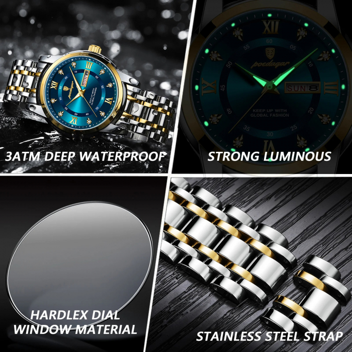 Ceas barbatesc Poedagar Cronograf Elegant Luxury Data Calendar Otel Argintiu [7]