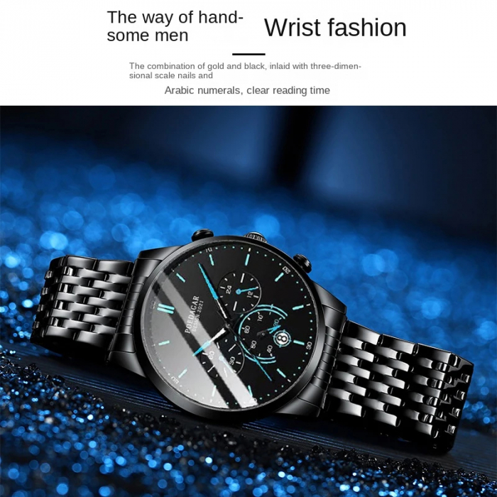 Ceas barbatesc Poedagar Cronograf Quartz Analog Elegant Fashion Negru Albastru [5]