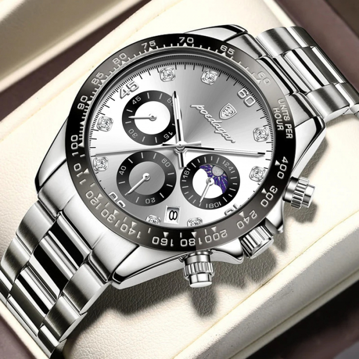 Ceas barbatesc Poedagar Cronograf Casual Luxury Fashion Quartz Data Otel Argintiu [2]