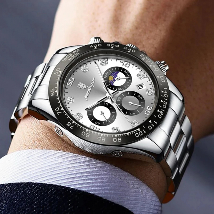 Ceas barbatesc Poedagar Cronograf Casual Luxury Fashion Quartz Data Otel Argintiu [5]