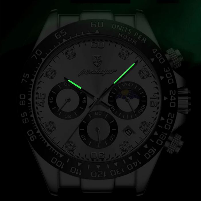 Ceas barbatesc Poedagar Cronograf Casual Luxury Fashion Quartz Data Otel Argintiu [4]