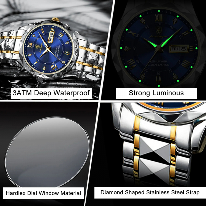 Ceas barbatesc Poedagar Quartz Analog Data Indici luminosi Argintiu Albastru [3]