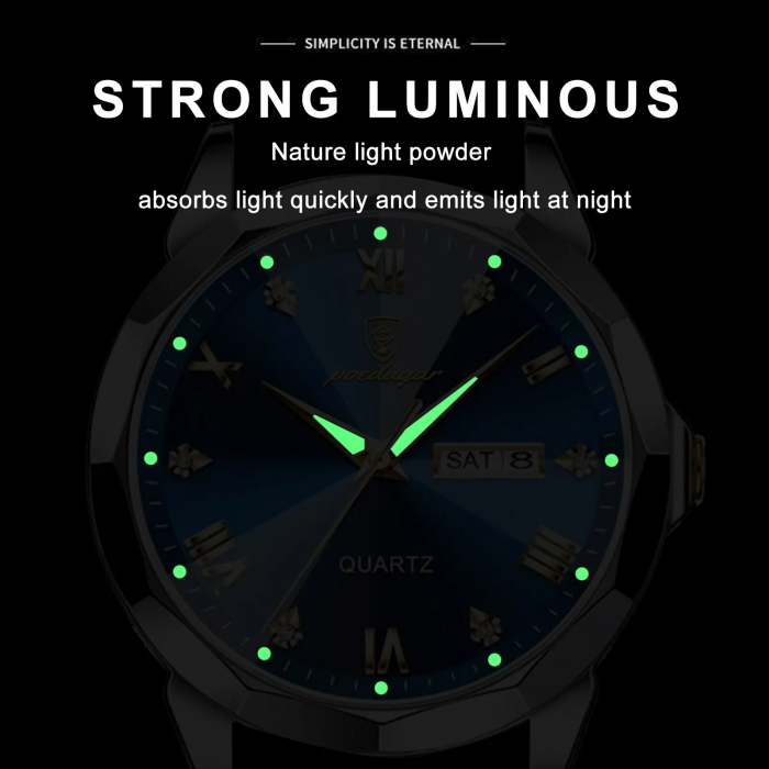 Ceas barbatesc Poedagar Quartz Cronograf Data Analog Indici luminosi Argintiu [3]