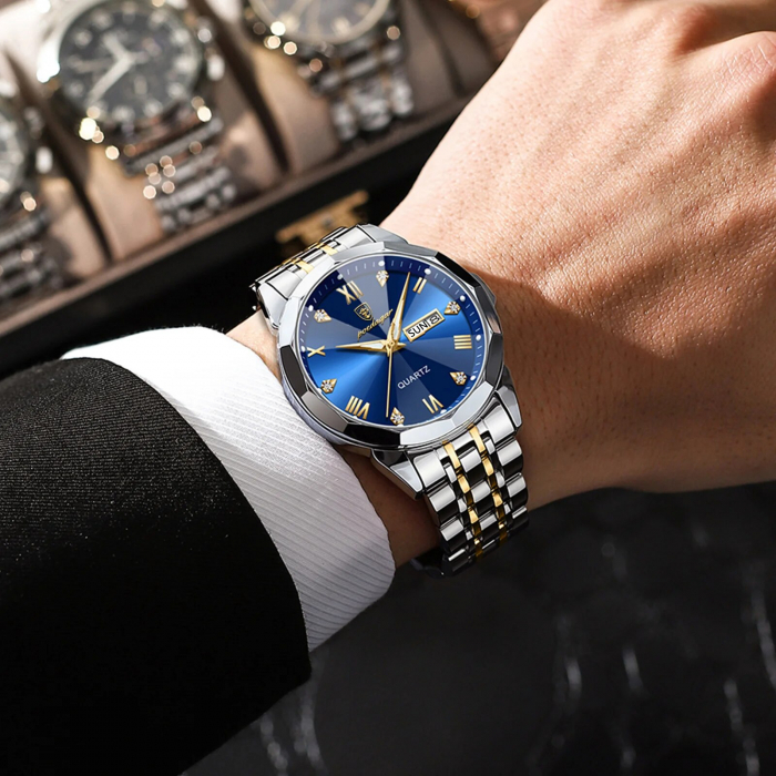 Ceas barbatesc Poedagar Quartz Cronograf Data Analog Indici luminosi Argintiu [4]