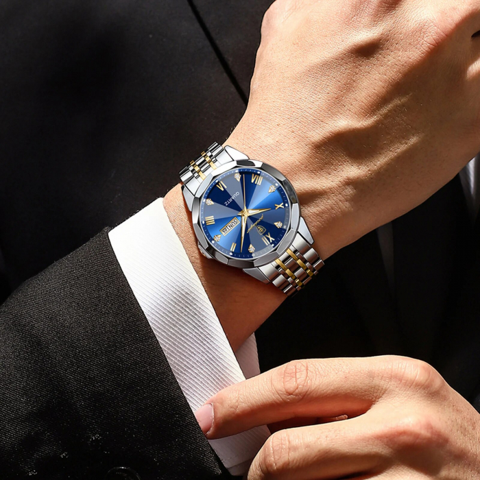 Ceas barbatesc Poedagar Quartz Cronograf Data Analog Indici luminosi Argintiu [5]