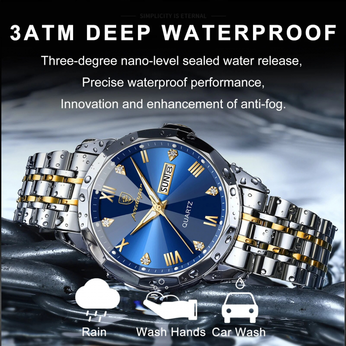 Ceas barbatesc Poedagar Quartz Cronograf Data Analog Indici luminosi Argintiu [2]